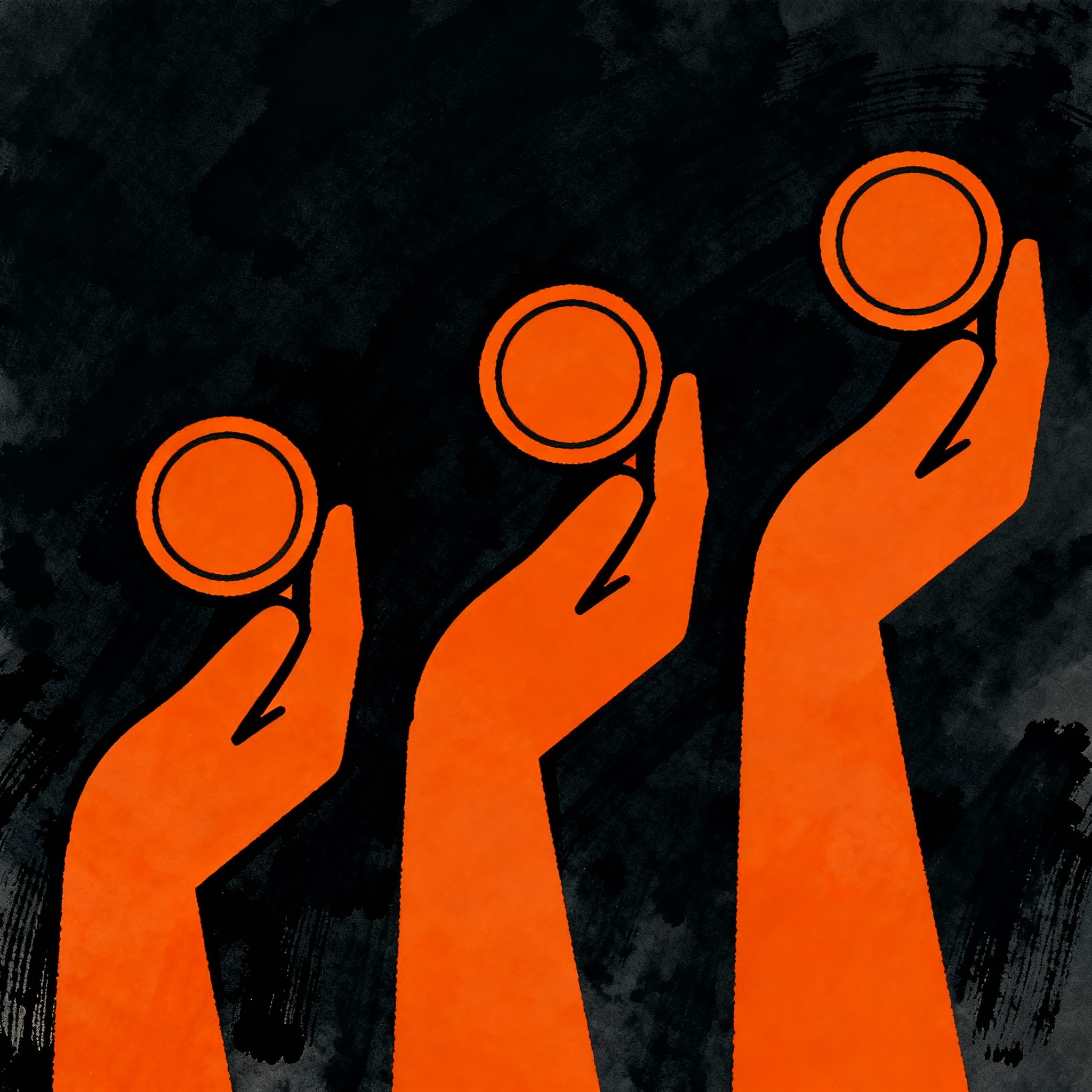 Hands holding dividend icons in a traditional-modern style